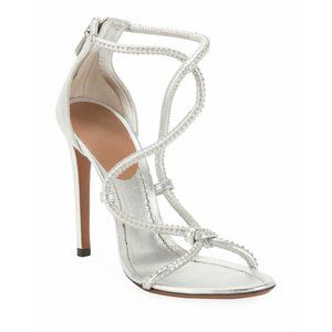 Alaia Silver High-Heeled Sandals with Strappy Design